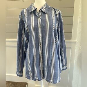 Talbots Women’s Long Sleeve Shirt Size 18W Striped Blue & White Classic Style